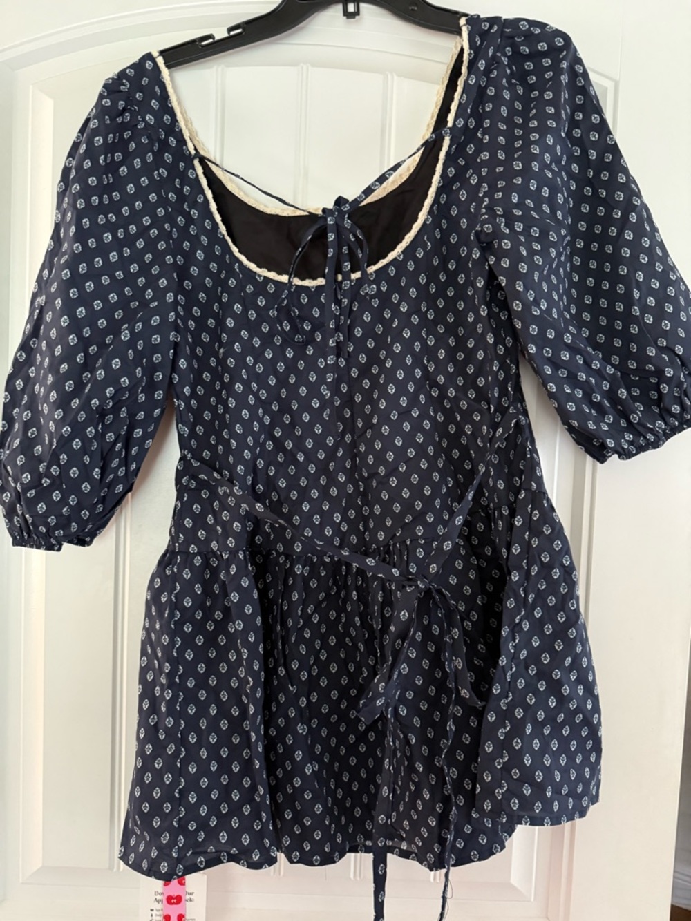 ADORABLE Navy Printed Peasant Blouse - Tie-back Waist